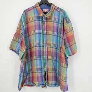 INSERCH Linen Plaid Short Sleeve Button Up Shirt Men's 5XL Multi Color